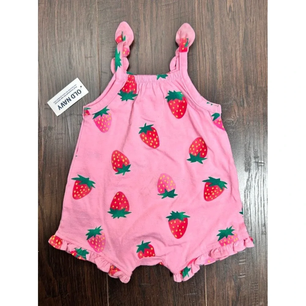 Lot of Old Navy Baby Girl 0-3 Month Romper and Swimsuit Strawberry Stripe Yellow